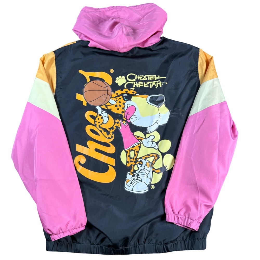 Cheetos Chester Cheetah Windbreaker Jacket Mens Medium Pink Black Colorblock